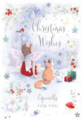 Open Christmas Card Modern Fairy Fox Rabbit 7.5" x 5" Lovely Verse