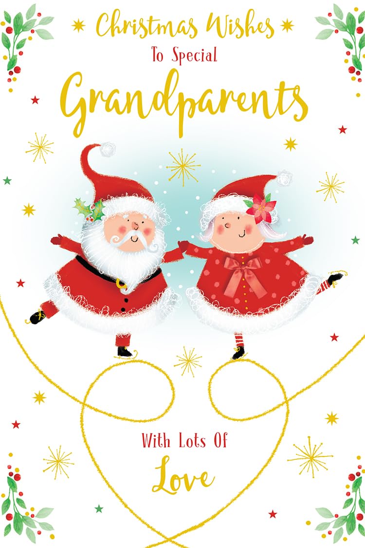 Grandparents Christmas Card Cute Santa & Mrs Santa 7.5" x 5" Lovely Verse