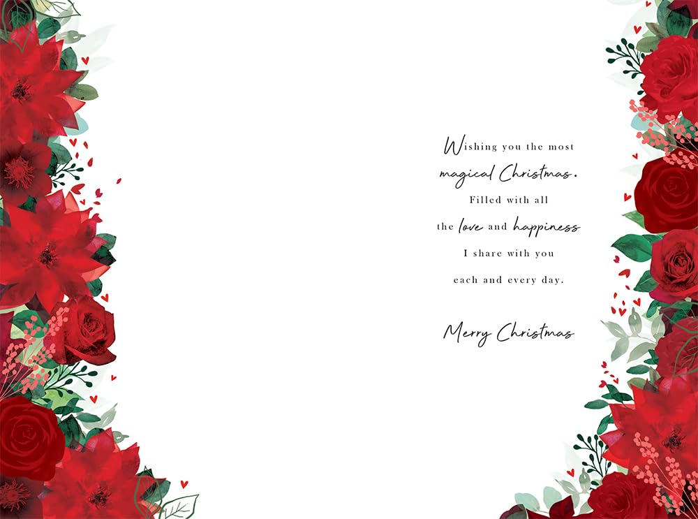 Wife Christmas Card Modern Roses Poinsettia 9" x 6" Lovely Verse