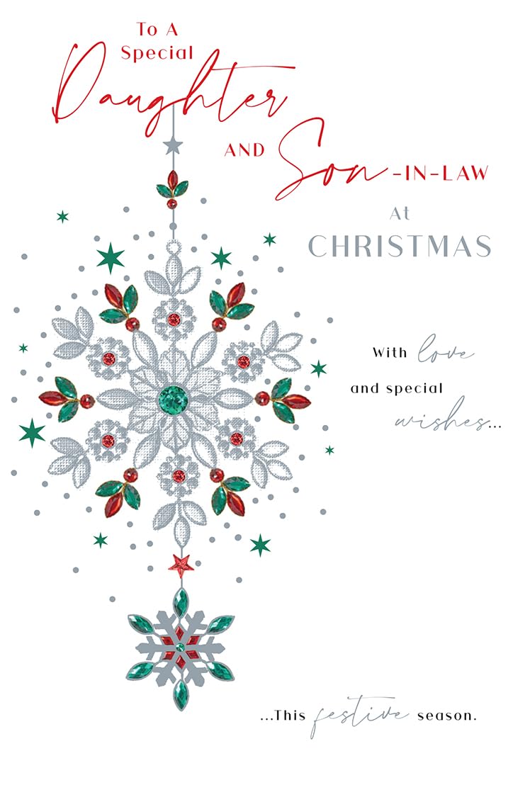 Christmas Card To Daughter & Son-In-Law Large Jewel Snowflake 15x23cm