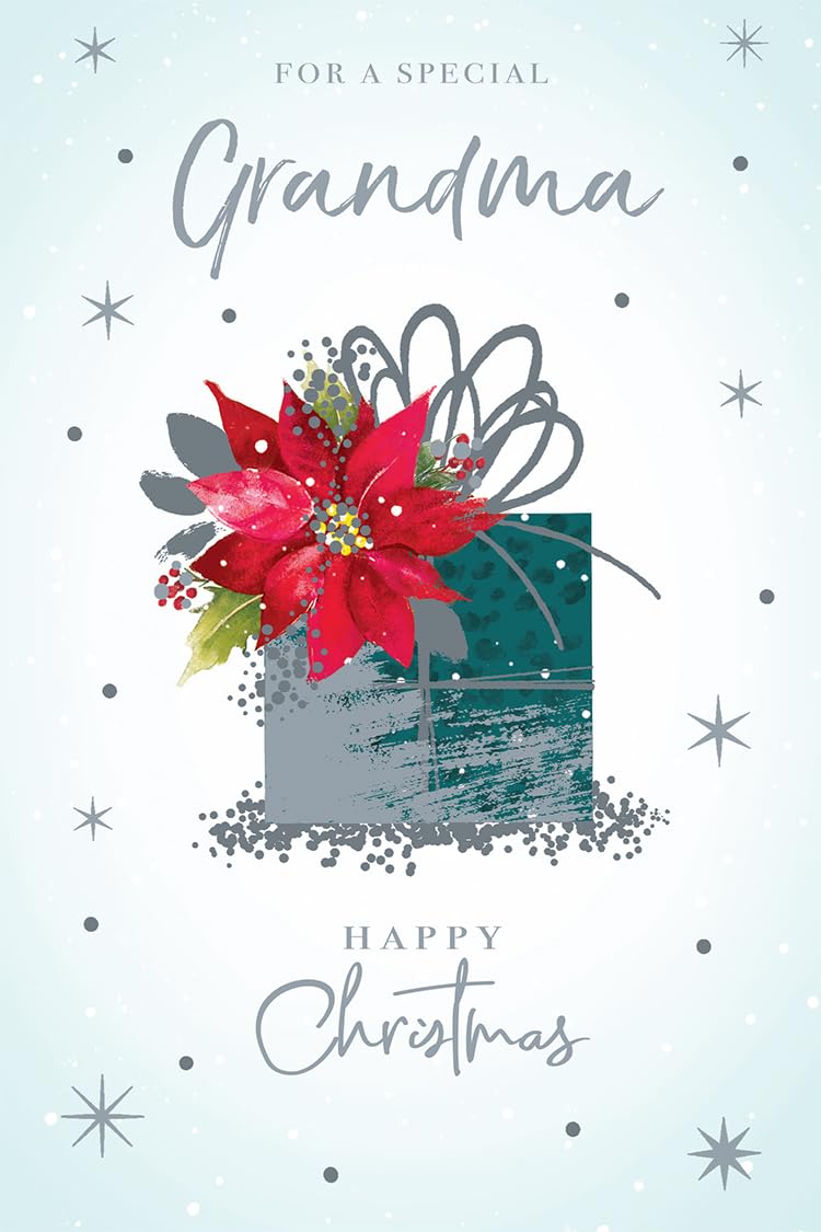 Grandma Christmas Card Modern Gifts Poinsettia 7.5" x 5" Lovely Verse