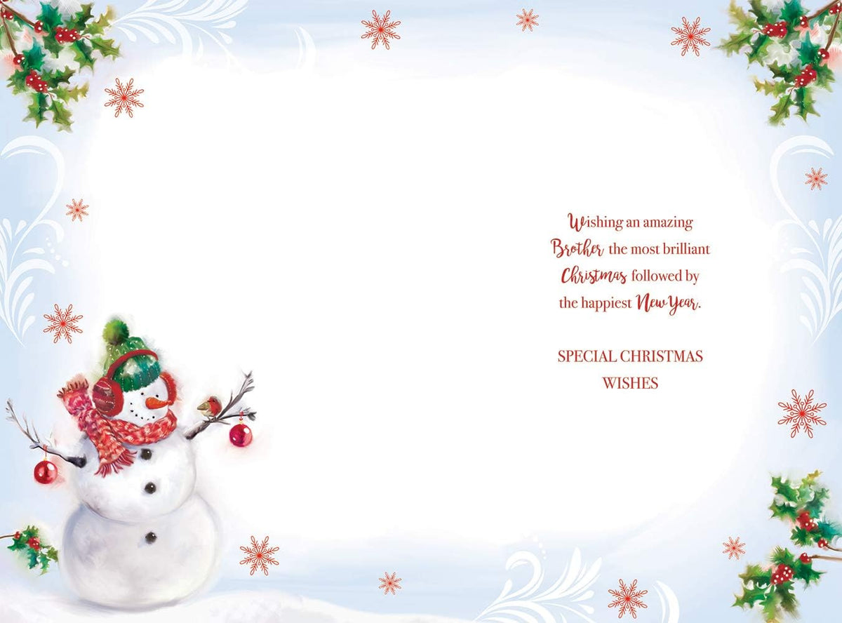 Brother Christmas Card Snowman Bauble Robin & Holly Design Lovely Verse