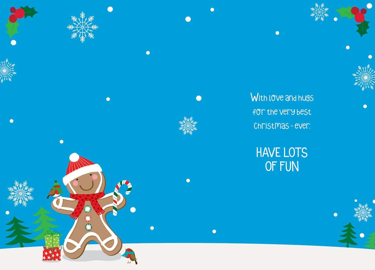 Daddy Christmas Card Cute Gingerbread Man Robin & Presents Design Lovely Verse