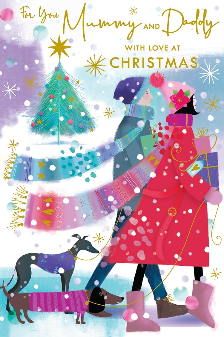 Mummy & Daddy Christmas Card Modern Couple Walking 9" x 6" Lovely Verse