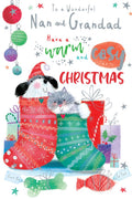 Nan & Grandad Christmas Card Cute Dog & Cat In Stockings 7.5" x 5" Lovely Verse