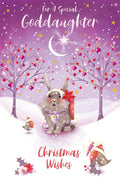 Christmas Card Special Goddaughter Large Cute Bunny Snow Scene 15x23cm