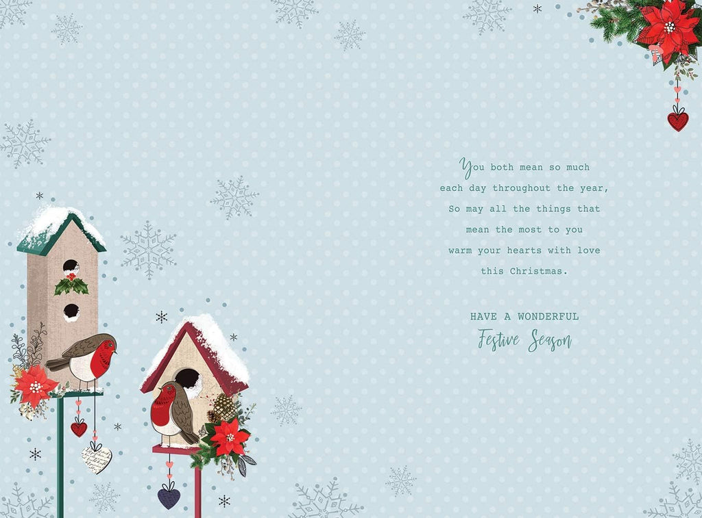 Dad & Your Partner Christmas Card Robin Houses Design Lovely Verse