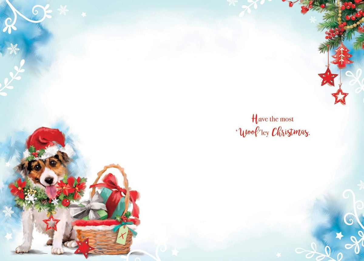 From The Dog Christmas Card Basket Of Gifts & Tree Design Lovely Verse