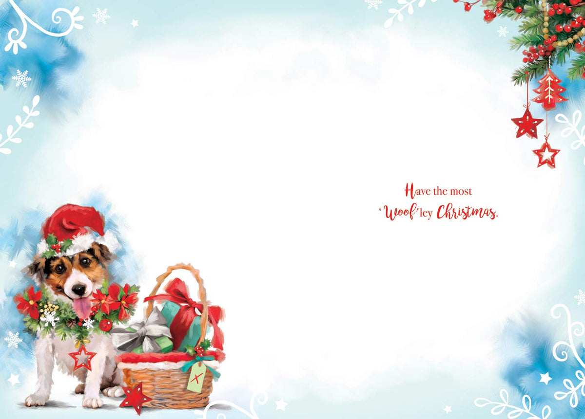 To The Dog Christmas Card Basket Of Gifts & Tree Design Lovely Verse