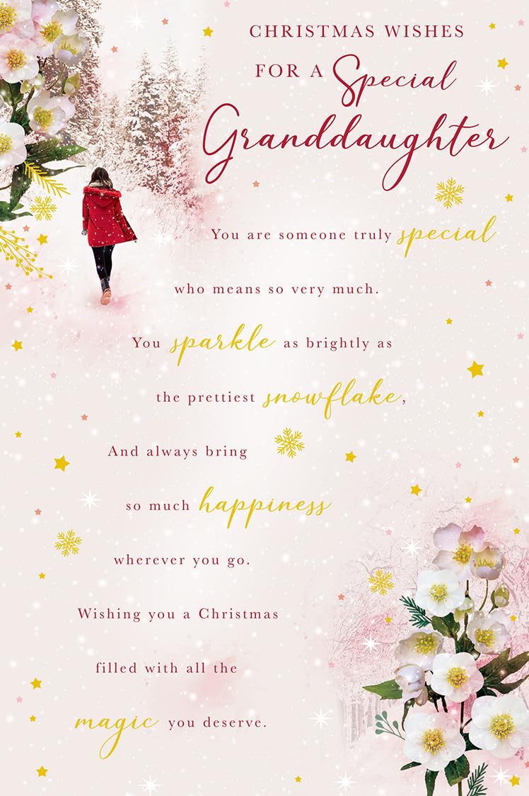 Christmas Card To Special Granddaughter Large Winter Flowers 15x23cm