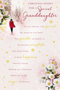 Christmas Card To Special Granddaughter Large Winter Flowers 15x23cm