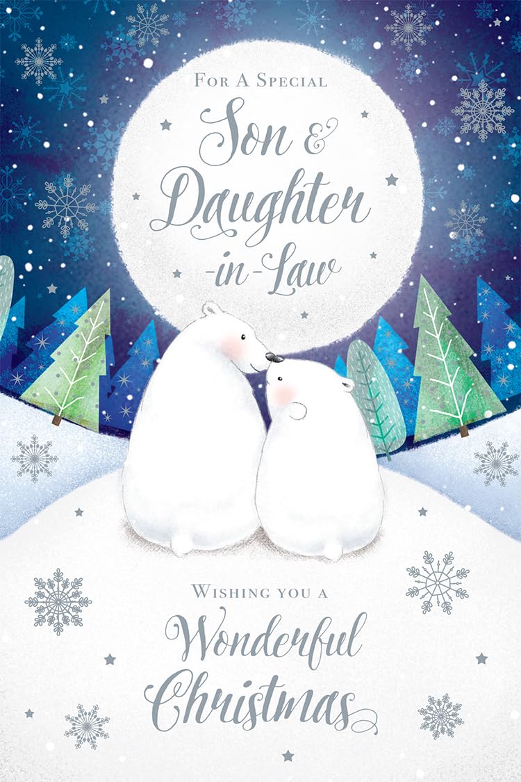 Son & Daughter in Law Christmas Card Cute Bears 7.5" x 5" Lovely Verse