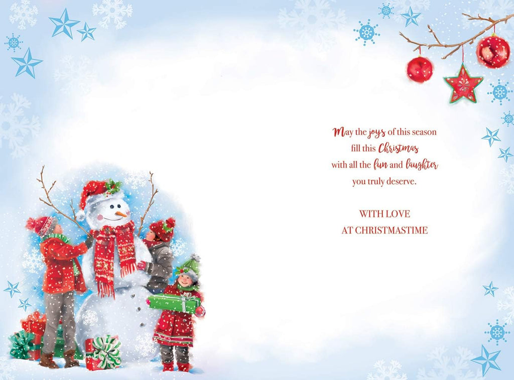 Grandma & Grandad Christmas Card Children & Snowman Design Lovely Verse
