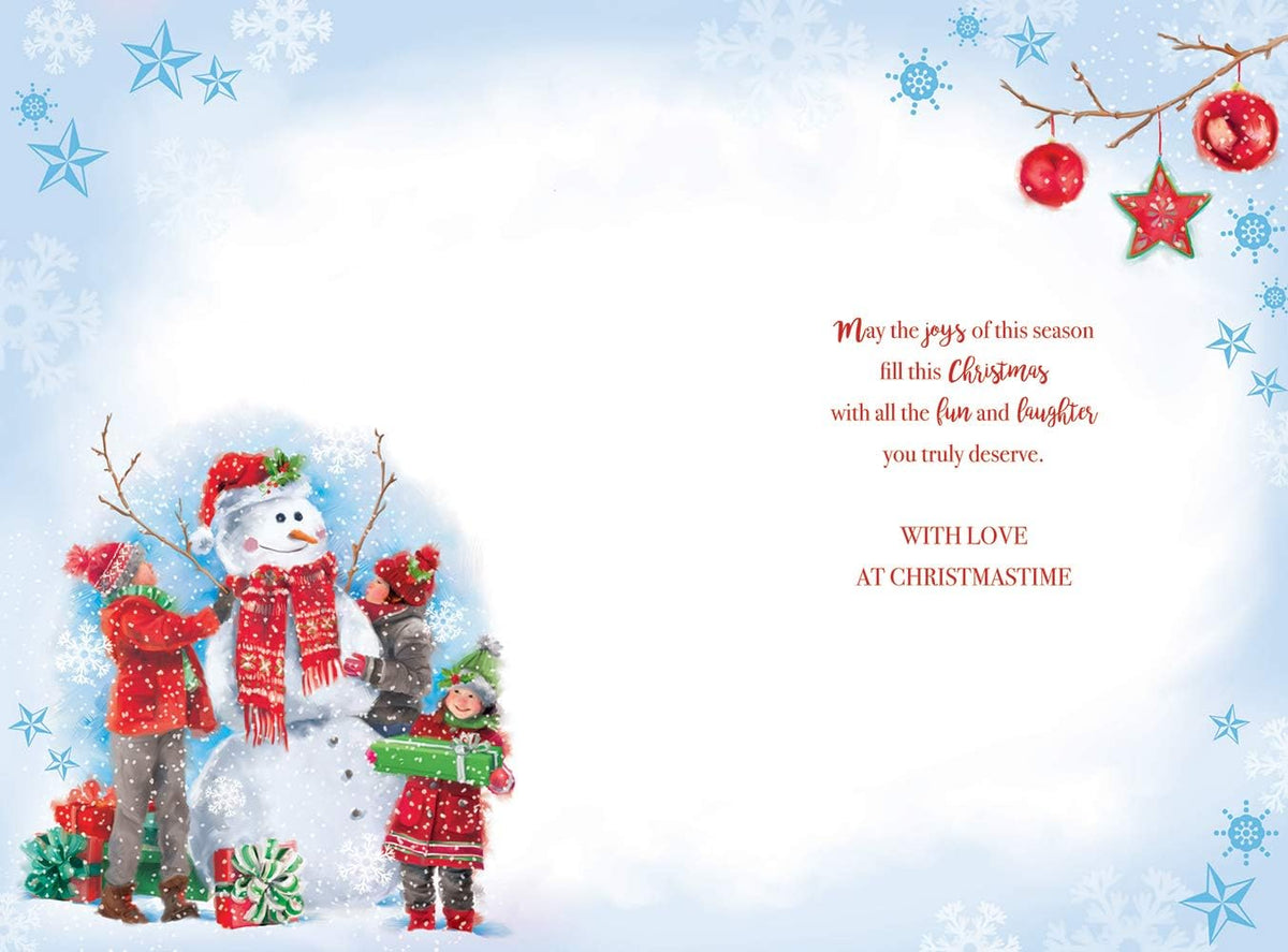 Grandma & Grandad Christmas Card Children & Snowman Design Lovely Verse