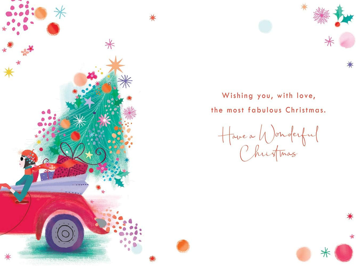 Mum Christmas Card Lady Car Christmas Tree & Bauble Design Lovely Verse