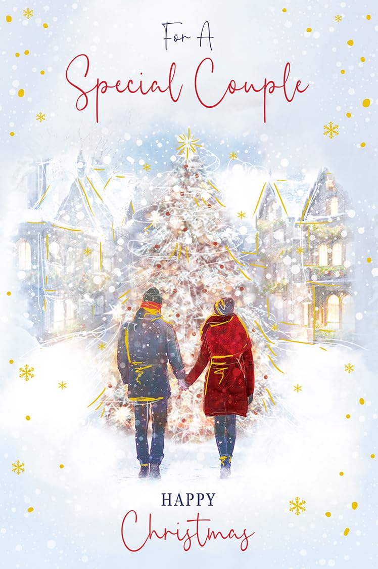 Christmas Card Special Couple Large Winter Snow Village Scene 15x23cm