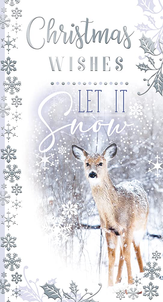 Open Christmas Card Christmas Wishes Let It Snow Deer & Holly Bright Design