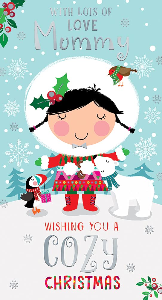 Mummy Christmas Card Wishing You A Cozy Christmas Girl Polar Bear Bright Design