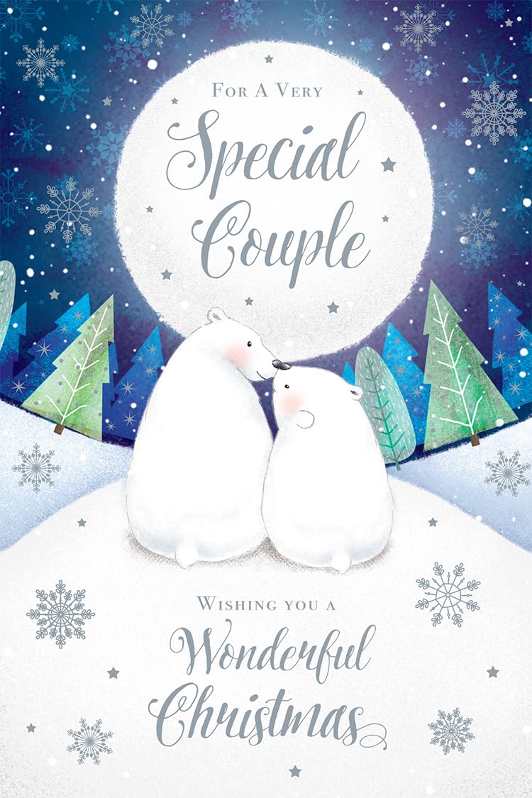 Special Couple  Christmas Card Cute Bears Moonlight  7.5" x 5" Lovely Verse