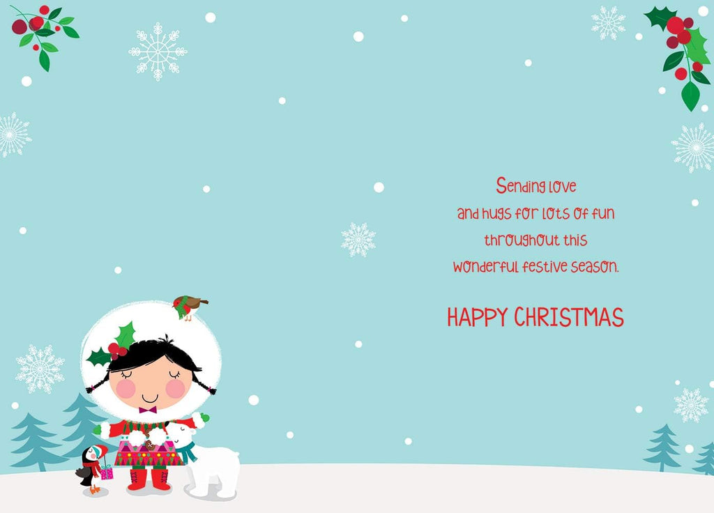 Mummy Christmas Card Cute Girl Robin Puffin & Polar Bear Design Lovely Verse