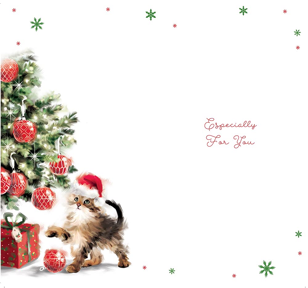 Nanna Christmas Card With Love Cat & Tree Bright Design