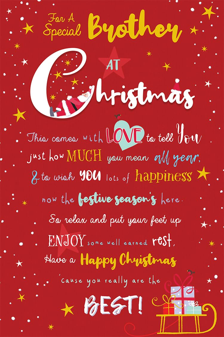 Brother Christmas Card Modern Santa Moon Stars 9" x 6" Lovely Verse