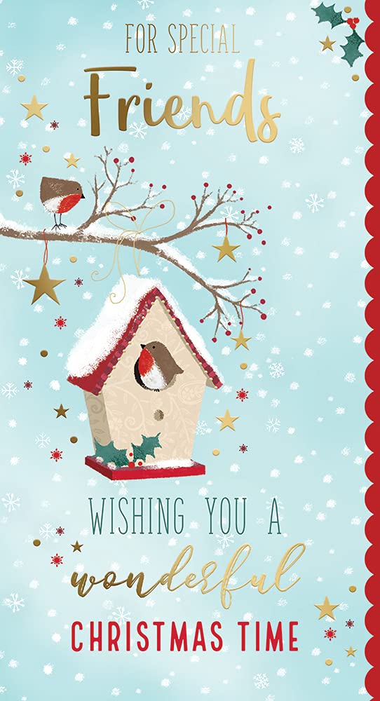 Friends Christmas Card Bird House Wonderful Time Bright Design