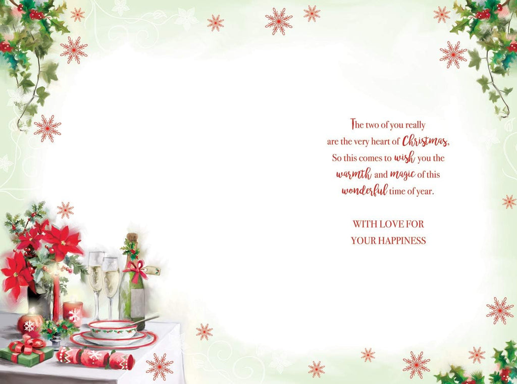 Mum & Your Partner Christmas Card Champagne Table Candles Design Lovely Verse