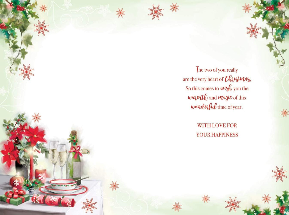 Mum & Your Partner Christmas Card Champagne Table Candles Design Lovely Verse
