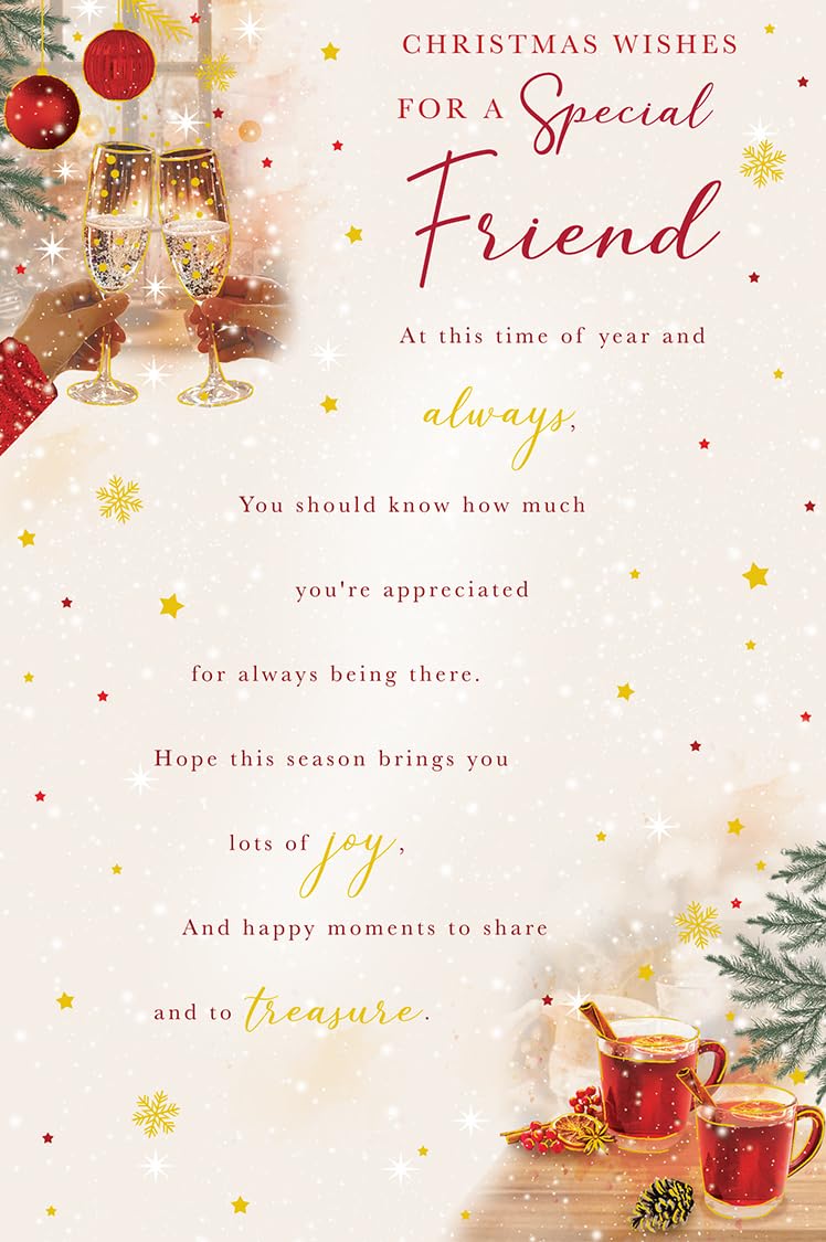 Christmas Card To Special Friend Large Champagne Toast Festive 15x23cm