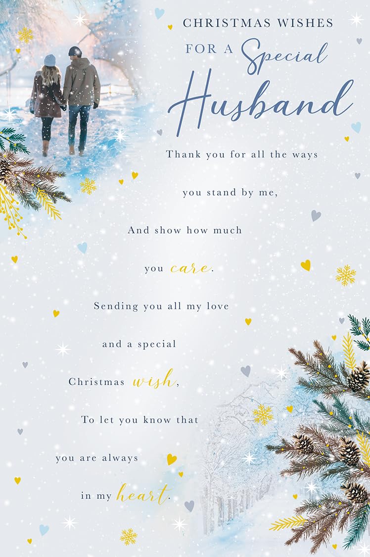 Christmas Card To Special Husband Large Winter Couple Snow Scene 15x23cm