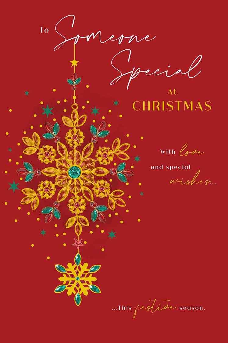 Christmas Card To Someone Special Large Gold Snowflake Jewels 15x23cm