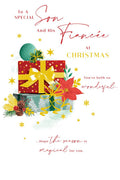 Christmas Card Special Son & FiancÃ©e Large Presents Bauble 15x23cm