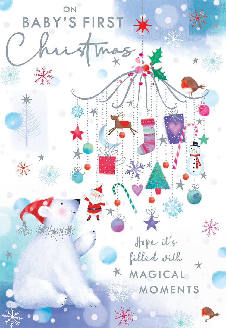 Baby's 1st First Christmas Card Polar Bear Mobile 7.5" x 5" Lovely Verse