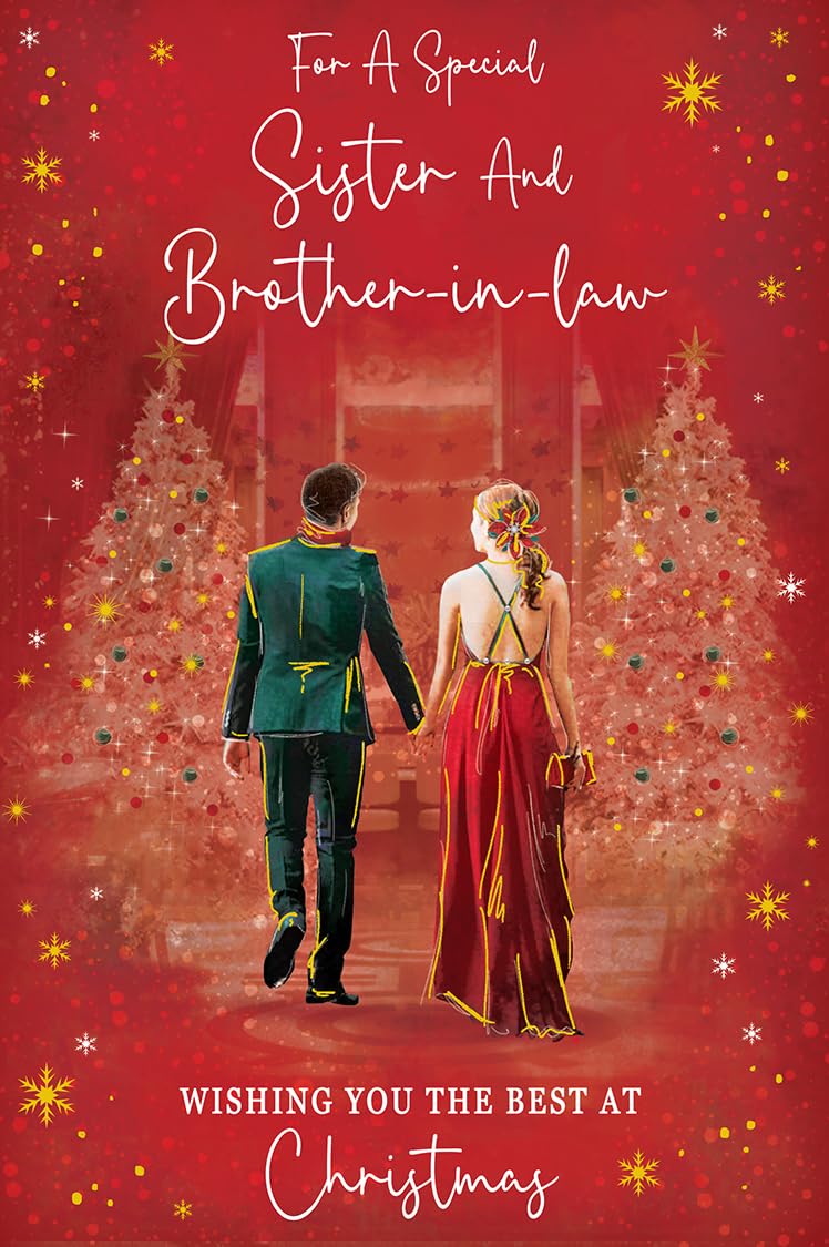 Christmas Card Sister & Brother In Law Large Couple Trees Red 15x23cm