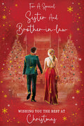 Christmas Card Sister & Brother In Law Large Couple Trees Red 15x23cm