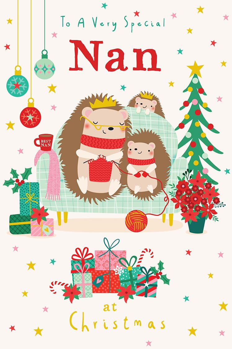 Christmas Card To Special Nan Large Knitting Hedgehogs Chair 15x23cm