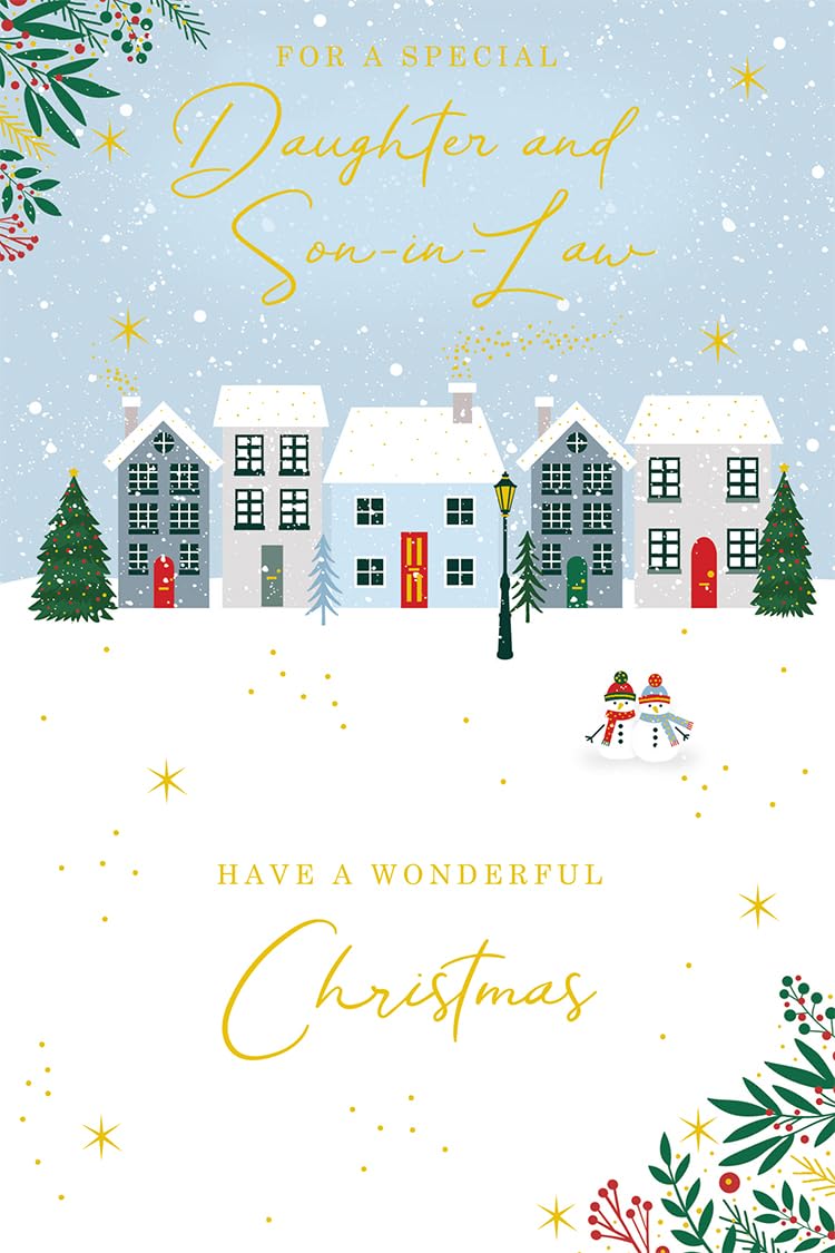 Daughter & Son in Law Christmas Card Modern Houses 9" x 6" Lovely Verse