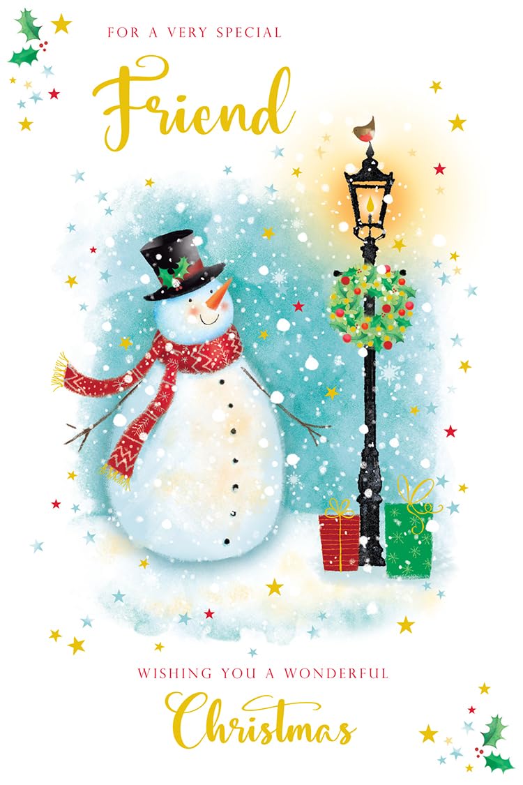 Friend Christmas Card Modern Cute Snowman Lampost Gifts 9" x 6" Lovely Verse