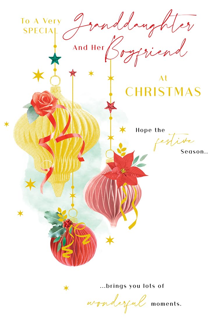 Christmas Card Special Granddaughter & Boyfriend Large Baubles 15x23cm