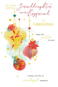 Christmas Card Special Granddaughter & Boyfriend Large Baubles 15x23cm