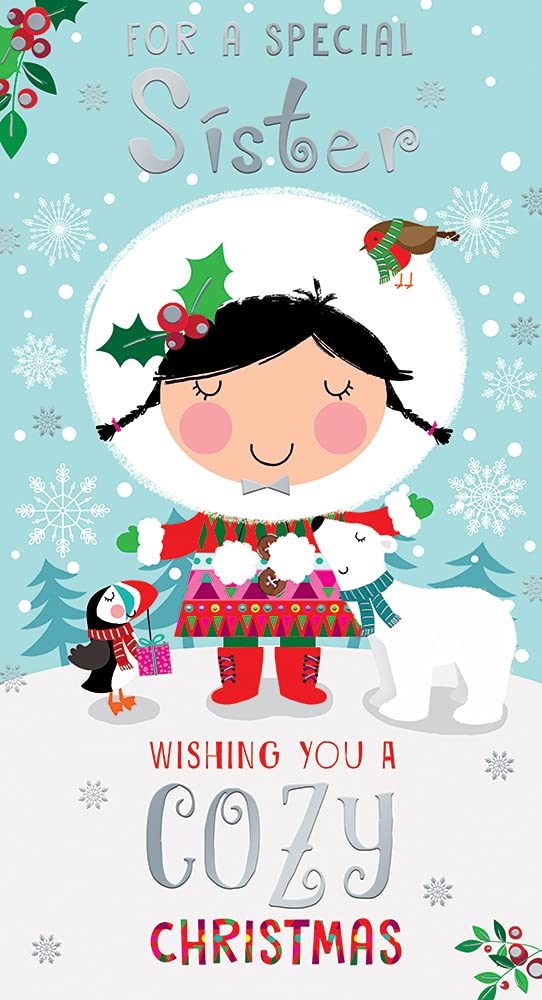 Sister Christmas Card Wishing You A Cozy Christmas Girl Polar Bear Design