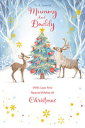 Christmas Card Mummy & Daddy Large Cute Reindeer Snow Scene 15x23cm