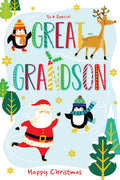 Christmas Card Special Great Grandson Large Skating Penguins 15x23cm