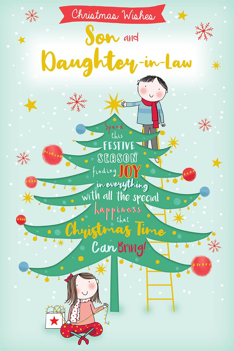 Son & Daughter in Law Christmas Card Modern Tree 9" x 6" Lovely Verse