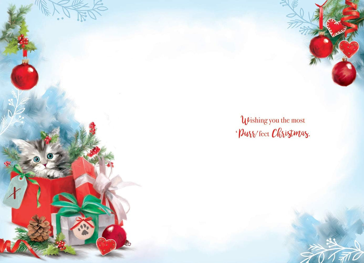 To The Cat Christmas Card Gifts Tree & Bauble Design Lovely Verse