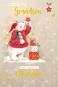 Grandson Christmas Card Modern Cute Polar Bear Gifts 7.5" x 5" Lovely Verse