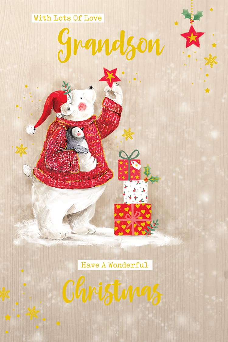 Grandson Christmas Card Modern Cute Polar Bear Gifts 7.5" x 5" Lovely Verse