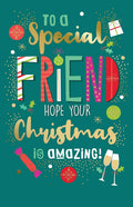 Special Friend Christmas Card Champagne & Word Design Lovely Verse