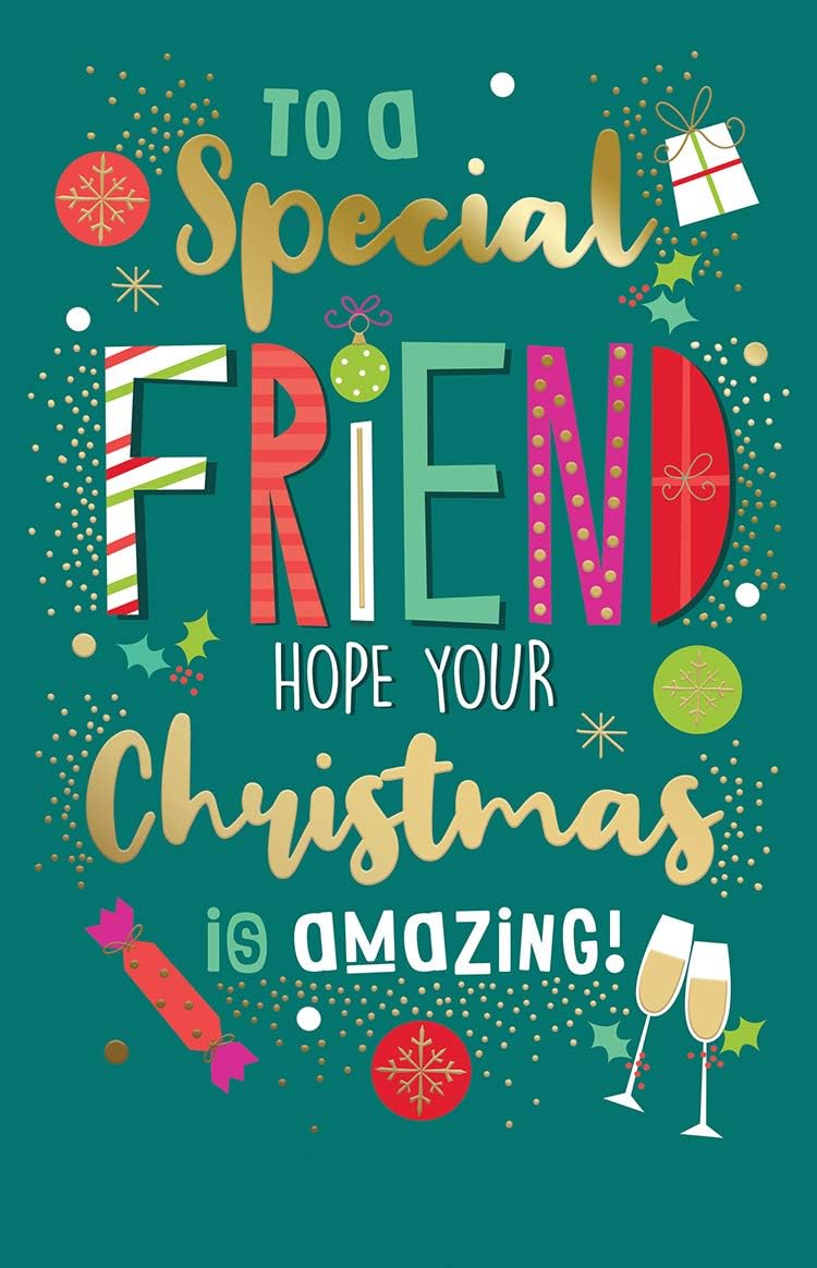 Special Friend Christmas Card Champagne & Word Design Lovely Verse